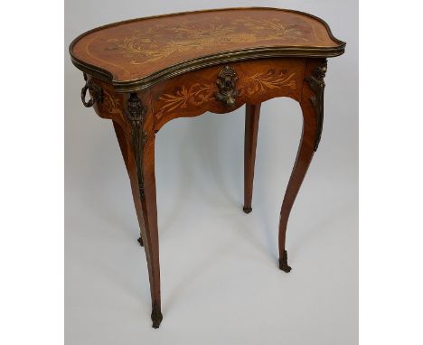 JAs Shoolbred &amp; Co. Antique Regency style marquetry inlaid console table. Finished with brass ormalu mounts and trims 