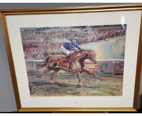 A Limited edition [469/850] horse racing print titled 'Nashwan' by Claire Eva Burton. Signed in pencil. [67x81cm] 