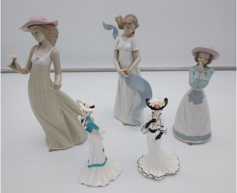 A Lot of three Nao lady figurines together with two Coalport lady figurines 