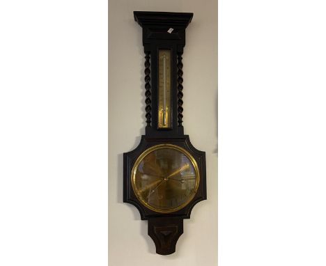 Antique W.B. McCallum Perth brass face wall barometer. Mercury Thermometer. [80cm in length] 