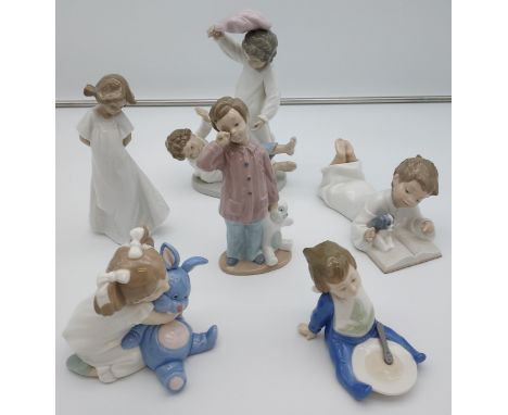 A Lot of six Nao figurines to include children in night gowns 