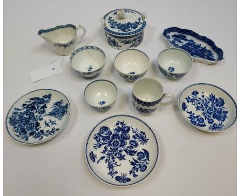 A Collection of English blue and white porcelain 18th century. Variously marked, Comprising various Worcester. 