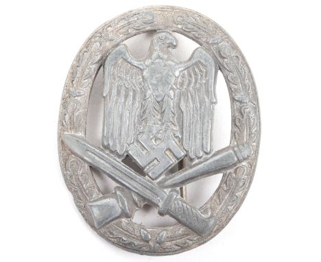 WW2 German Army / Waffen-SS General Assault Combat Badge, silver grade example with the original pin fitting but the catch is