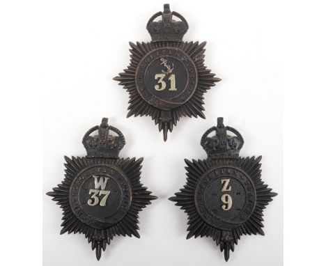 Three Metropolitan Police Kings Crown Helmet Plates, all three black stars, 1. white metal ‘ original Z-9, missing two number