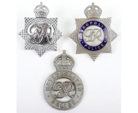 Two Kings Crown George 6th Metropolitan Police Cap Badges, Senior Officers Cap Badge, Kings crown, blue enamel, GVIR centre, 