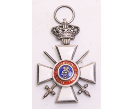 Imperial German Oldenburg Order of Peter Friedrich Ludwig with Swords, unmarked silver frame cross with white enamel, circula