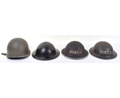 WW2 British Civil Defence Steel Helmet, black painted example complete with liner and webbing chinstrap. Accompanied by 2x WW