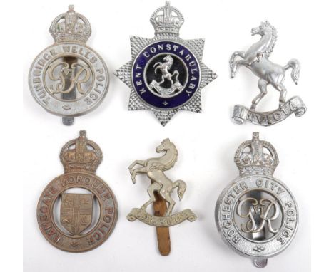 Six Kent Police Cap Badges, Kings crown blue enamel Inspectors, Rochester City police George VI, Tunbridge Wells Police Georg
