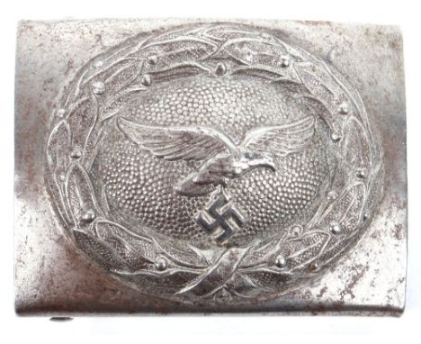 WW2 German Luftwaffe Other Ranks Belt Buckle, other ranks steel example with just remains of the Luftwaffe blue paint to the 