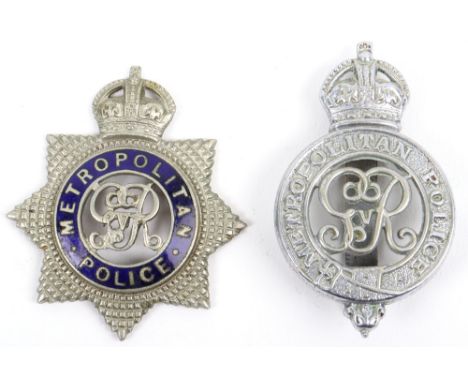 Two Kings Crown George 5th Metropolitan Police Cap Badges, Senior Officers Cap Badge, Kings crown, blue enamel, GVR centre, (