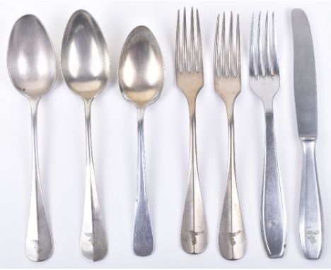 WW2 German Luftwaffe Mess Cutlery, all engraved with Luftwaffe eagle. Consisting of 2x forks, 3x spoons and 1x knife. Accompa