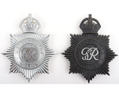 Two Metropolitan Police George 6th Kings Crown Helmet Plates, Inspectors Ceremonial chrome star, three fixing lugs on reverse