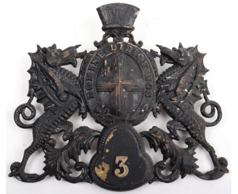 City of London Market Police Helmet Plate with brass number 3 to the lower section, two lug fittings on reverse of the plate,