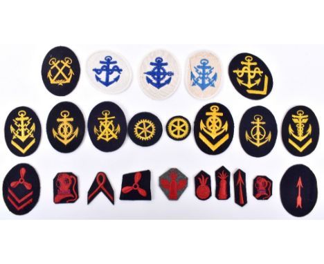 WW2 German Kriegsmarine Trade Badges: Mixture of summer and winter trade badges, some have been cut round. (23 items) 