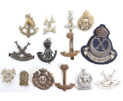 Selection of Indian Army and Colonial Badges, including 40th Pathan Regiment cap badge with two lug fittings, 1st Punjab Regi