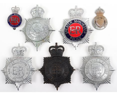 Obsolete Greater Manchester Police Badges, including: Kings crown chrome Manchester City police day helmet plate, kings crown