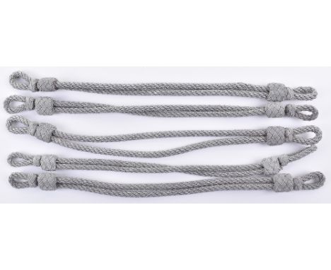 WW2 German Officers Cap Cords, heavy silver wire cords. (5 items) 