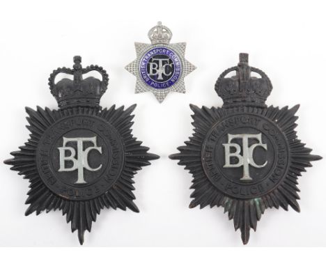 British Transport Commission Police Badges, Kings crown, black star helmet plate chrome BTC centre, Queens crown black star h