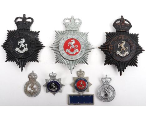 Obsolete Kent Constabulary Police Badges, Kings crown black helmet plate, Queens crown black helmet plate (missing two rear f