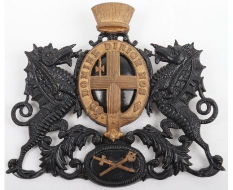 Scarce Obsolete City of London Police Chief Inspectors Helmet plate, black/gilt, three piece badge, coat of arms, gilt crosse