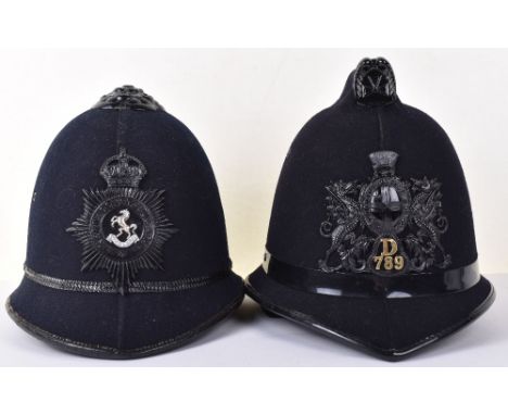 Obsolete Pattern George VI Kent Constabulary Helmet, being a blue cloth covered cork helmet with blackened night pattern helm