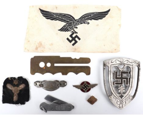 WW2 German Luftwaffe Sports Vest Eagle, un-issued bevo woven example. Accompanied by a metal and enamel DLV pin back badge, e