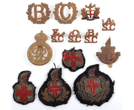 A Small quantity of  Obsolete City Of London Special Constabulary Badges, including: Kings crown George 6th brass cap badge, 