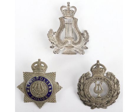 Two Metropolitan Police Band Cap Badges, Kings crown white metal wreath, Kings crown white meat star, blue enamel, ‘Firmin Lo