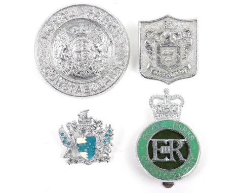 Four Obsolete Parks Police Badges, chrome oval Royal Parks constabulary, Queens crown Royal Parks constabulary, EIIR chrome/e