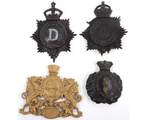 Four Film / TV Badge Props, Resin Victorian Metropolitan Police wreath helmet plate, Victorian Metropolitan Police Inspectors