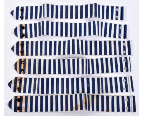 Selection of Special Constabulary Duty Armbands, blue and white printed examples with button clips. (6 items) 