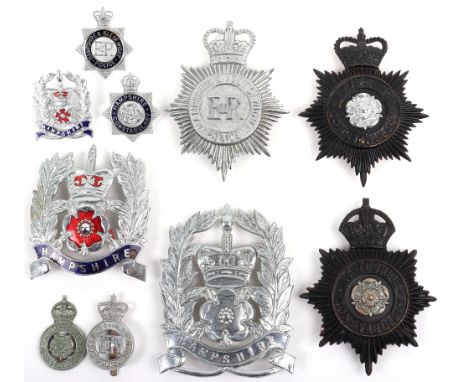Obsolete Hampshire Constabulary Police Badges, Kings crown: black star, helmet plate, officers blue enamel cap badge, chrome 