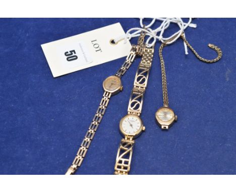 A Rotary yellow metal wristwatch; an Elco 9ct yellow gold wristwatch, 10g gross; and an Accurist 9ct yellow gold wristwatch. 