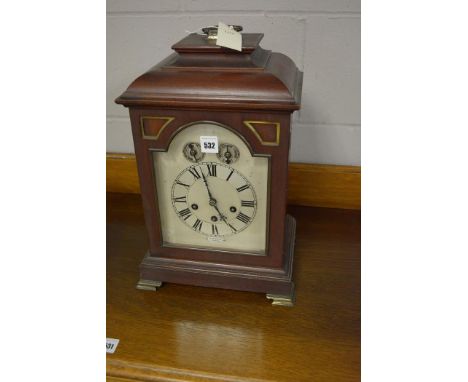 A German mahogany case marked mantel clock, by TH.Knoblich, fitted chiming movement.