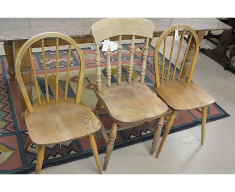 Two Ercol Windsor chairs; another with elm seat.