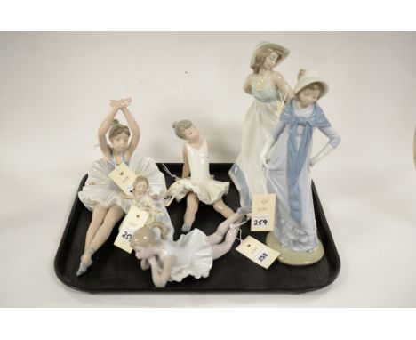 Five Nao ceramic figures of ballet dancers and ladies; and a Lladro figure of a girl. (6)