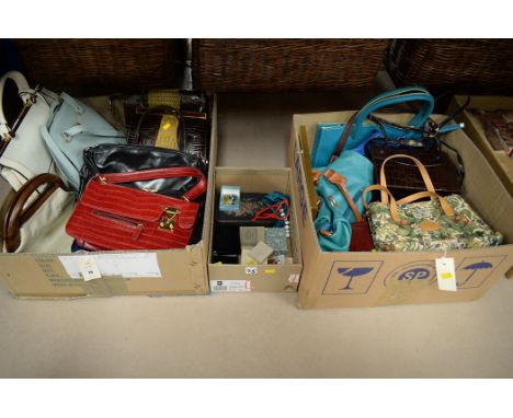 Lady's vintage handbags, in two boxes; together with a small box of costume jewellery