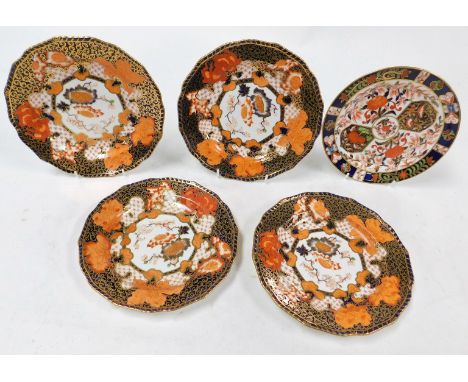 Four Royal Crown Derby Imari plates, floral decorated, and a further Royal Crown Derby Imari plate. (5)