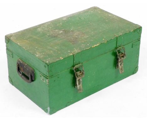 A green painted pine trunk, 27.5cm high, 59.5cm wide, 36cm deep.