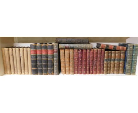 A group of 19thC and later leather bindings, to include Waverley Novels, gilt half Morocco and marbled boards, published by A