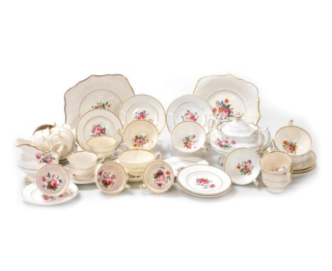 A Victorian Coalport style part tea service, decorated with sprays of flowers and Billingsley Roses and sprays of summer flow