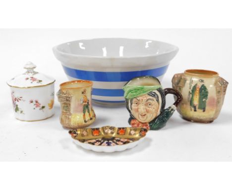 A group of ceramics, comprising a T G Green blue and white banded Cornish kitchenware mixing bowl, 27cm diameter, a Royal Cro