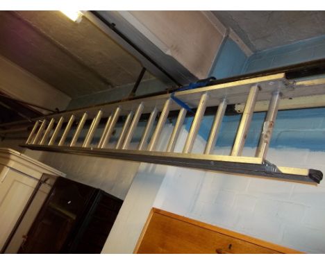AN ALUMINIUM 12 RUNG DOUBLE EXTENSION LADDER