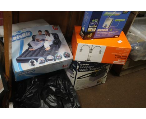 BOXED ELECTRICALS TO INCLUDE A BESTWAY INFLATABLE SOFA BED, WALLPAPER STRIPPER ETC.