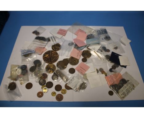 A COLLECTION OF BRITISH AND WORLD COINS AND A GROUP OF FAO BRONZE MEDALLIONS, to include two New Guinea and one shilling etc
