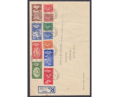 GREAT BRITAIN FIRST DAY COVERS: 1951 Festival of Britain commemorative pair, set of five low values &amp; the four high value