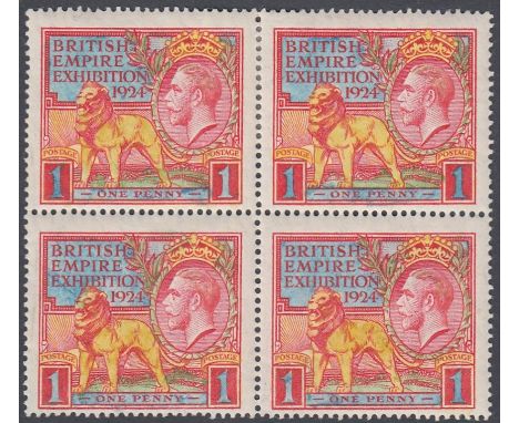 GREAT BRITAIN STAMPS : 1924 British Empire Exhibition, 1d in fine lightly mounted block of four (2 U/M). Hand coloured in yel