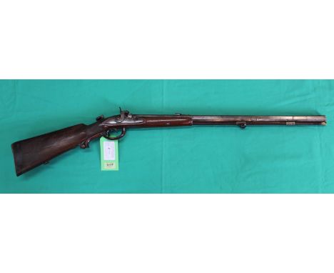A continental percussion hunting/target rifle with a 27" barrel of approx .55" bore and a 'set trigger' (N.B. stock as found)