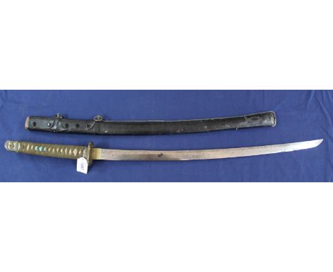 A Japanese shin-gunto sword with its saya (scabbard), signed tang