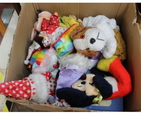 Two boxes of vintage bears and dolls including Cabbage Patch